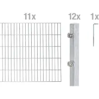 Alberts 656591 Clôture en treillis à double barre comme set complet de clôture de 24 pièces, galvanisé à chaud, hauteur 100 cm, longueur 22 m
