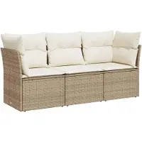 vidaXL Ensemble de salon de jardin 3 pièces avec coussins Beige Poly Rattan