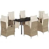 vidaXL Ensemble de jardin 7 pièces avec coussins Beige Poly rotin