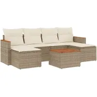 vidaXL Ensemble de salon de jardin 7 pièces avec coussins Beige Poly Rattan