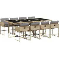 vidaXL Salon de jardin 9 pièces avec coussins Mélange beige Poly rotin