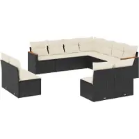 vidaXL Ensemble de salon de jardin 11 pièces avec coussins noir poly rotin