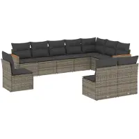vidaXL Ensemble de salon de jardin 10 pièces avec coussins Gris Poly Rattan