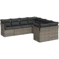 vidaXL Ensemble de jardin canapé 8 pièces avec coussins Gris Poly rotin