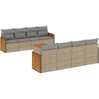 vidaXL Ensemble de salon de jardin 9 pièces avec coussins beige Poly rotin
