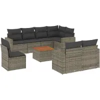 vidaXL Ensemble de salon de jardin 9 pièces avec coussins Gris Poly rotin