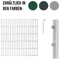 Alberts 650964 Clôture en treillis double comme set complet de clôture de 12 pièces, galvanisé à chaud, hauteur 180 cm, longueur 10 m