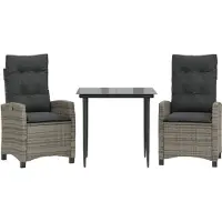 vidaXL Ensemble de jardin 3 pièces avec coussins Gris Poly rotin