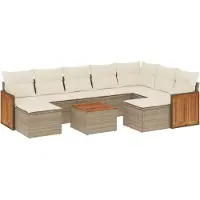 vidaXL Ensemble de salon de jardin 10 pièces avec coussins Beige Poly Rattan