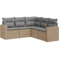 vidaXL Ensemble de salon de jardin 5 pièces avec coussins Beige Poly Rattan