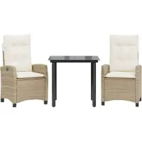 vidaXL Ensemble de jardin 3 pièces avec coussins Beige Poly Rattan