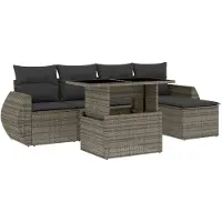vidaXL Ensemble de salon de jardin 6 pièces avec coussins Gris Poly rotin