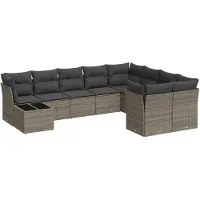 vidaXL Ensemble de salon de jardin 10 pièces avec coussins Gris Poly Rattan