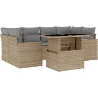 vidaXL Ensemble de salon de jardin 7 pièces avec coussins Beige Poly Rattan