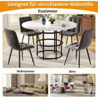 OKWISH Table À Manger Ronde - Avec Plateau MDF Marbré Et Pieds Métal, 100 x 100 x 76 cm - Blanc Et Noir