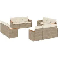 vidaXL Ensemble de 12 canapés de jardin avec coussins Beige Poly Rattan