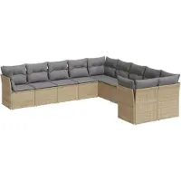 vidaXL Ensemble de salon de jardin 10 pièces avec coussins Beige Poly Rattan
