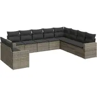 vidaXL Ensemble de salon de jardin 10 pièces avec coussins Gris Poly Rattan