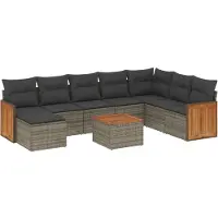 vidaXL Ensemble de salon de jardin 9 pièces avec coussins Gris Poly rotin