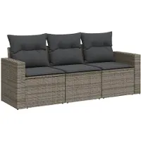 vidaXL Ensemble de salon de jardin 3 pièces avec coussins Gris Poly rotin