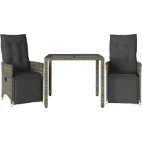 vidaXL Ensemble de jardin bistrot 3 pièces avec coussins Gris Poly rotin