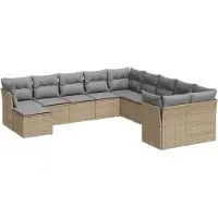 vidaXL Ensemble de salon de jardin 11 pièces avec coussins Beige Poly Rattan