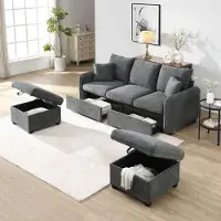 MODFU Canapé D'Angle Modulable - 3 Places Avec Rangement Tissu Chenille Gris