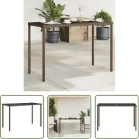 The Living Store Table de jardin avec plateau en verre brun 115x54x74 cm Poly rotin