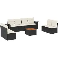vidaXL Ensemble de salon de jardin 9 pièces avec coussins noir poly rotin