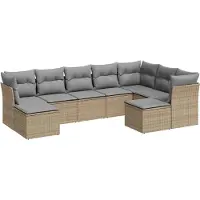vidaXL Ensemble de salon de jardin 9 pièces avec coussins beige Poly rotin