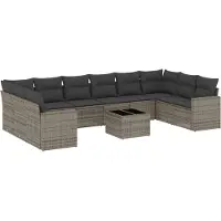 vidaXL Ensemble de salon de jardin 11 pièces avec coussins Gris Poly rotin