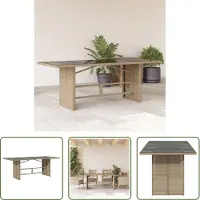 The Living Store Table de jardin avec plateau en verre Beige 190x80x74 cm Poly Rattan