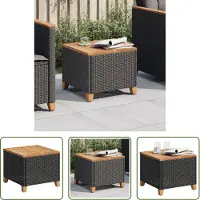 The Living Store Table de jardin noire 45x45x37 cm Poly rotin acacia