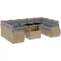vidaXL Ensemble de salon de jardin 10 pièces avec coussins Beige Poly Rattan