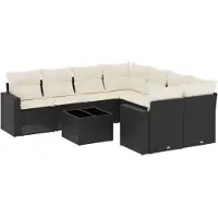 vidaXL Ensemble de salon de jardin 9 pièces avec coussins noir poly rotin