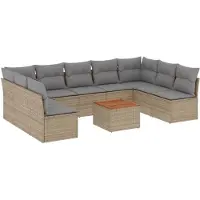 vidaXL Ensemble de salon de jardin 10 pièces avec coussins Beige Poly Rattan