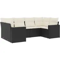 vidaXL Ensemble de salon de jardin 6 pièces avec coussins noir poly rotin