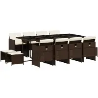 vidaXL Ensemble de jardin 13 pièces avec coussins Marron Poly rotin