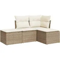 vidaXL Ensemble de salon de jardin 4 pièces avec coussins Beige Poly Rattan