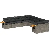 vidaXL Ensemble de salon de jardin 10 pièces avec coussins Gris Poly Rattan