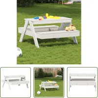 The Living Store Table de pique-nique pour enfants Blanc 88x97x52 cm Pin massif