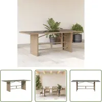 The Living Store Table de jardin avec plateau en verre Beige 190x80x75 cm Poly Rattan
