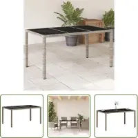 The Living Store Table de jardin avec plateau en verre gris clair 150x90x75 cm Poly rotin