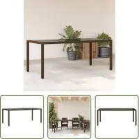 The Living Store Table de jardin avec plateau en verre Marron 190x90x75 cm Poly rotin