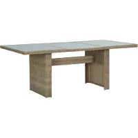 The Living Store Table de jardin à manger brune 200x100x74 cm verre et poly rotin