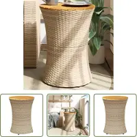 The Living Store Table d'appoint de jardin en forme de tambour Beige Poly rotin massif