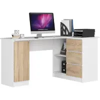 Akord Bureau d'angle B20 Blanc/Sonoma - Bureau Moderne et Pratique avec Rangement