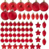 Kadax Boules de Noël en plastique, set de 60 boules, rouge