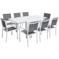 Happy Garden Salon de jardin VENEZIA extensible 90/180 en textilène gris 8 places - aluminium blanc