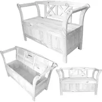 Kadax Banc de parc en bois avec dossier, terrasse avec box, blanc